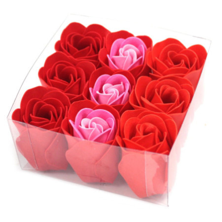 Lot de 9 fleurs de savon - Roses rouges