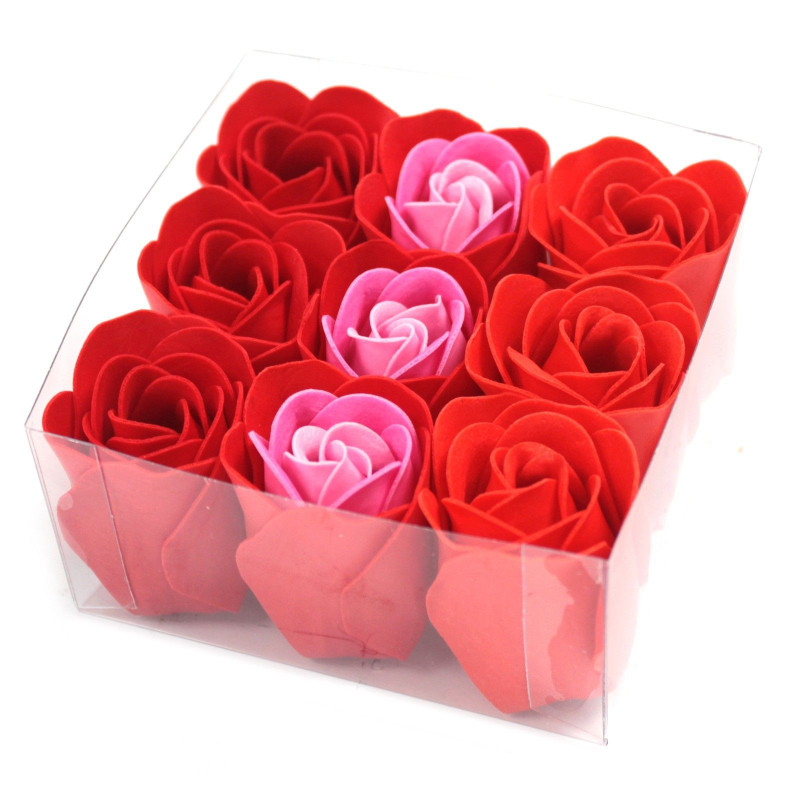 Lot de 9 fleurs de savon - Roses rouges