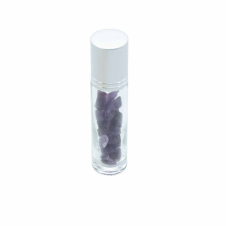 Flacon roller 5 ml en pierre Améthyste - bouchon argenté