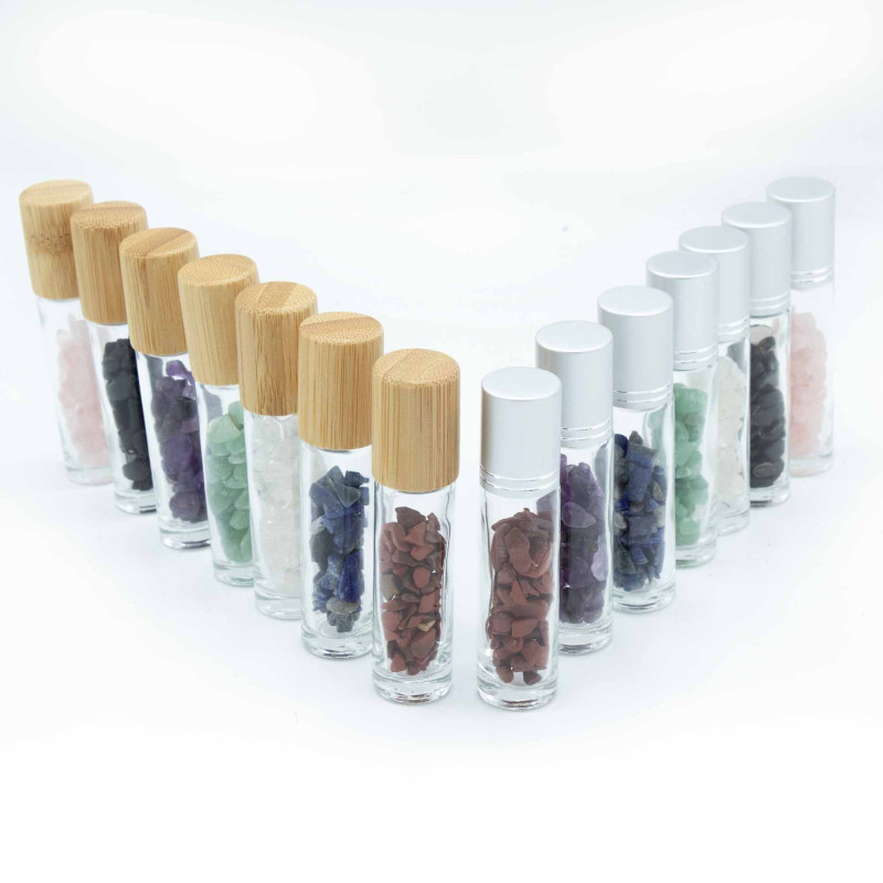 Flacon roller 5 ml en pierre Quartz de roche - bouchon argenté