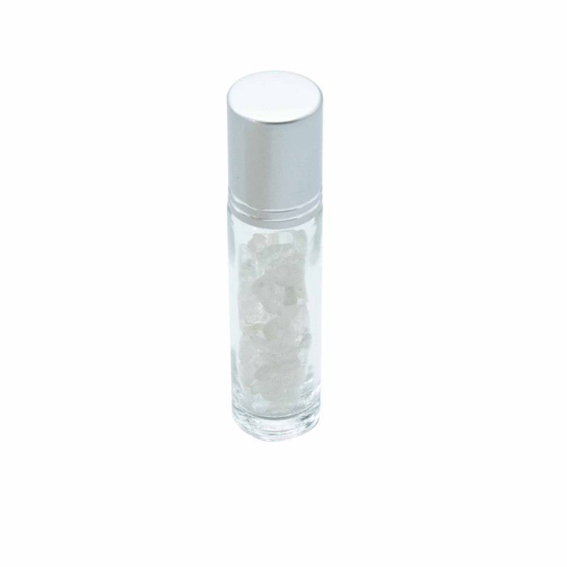 Flacon roller 5 ml en pierre Quartz de roche - bouchon argenté