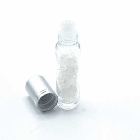 Flacon roller 5 ml en pierre Quartz de roche - bouchon argenté
