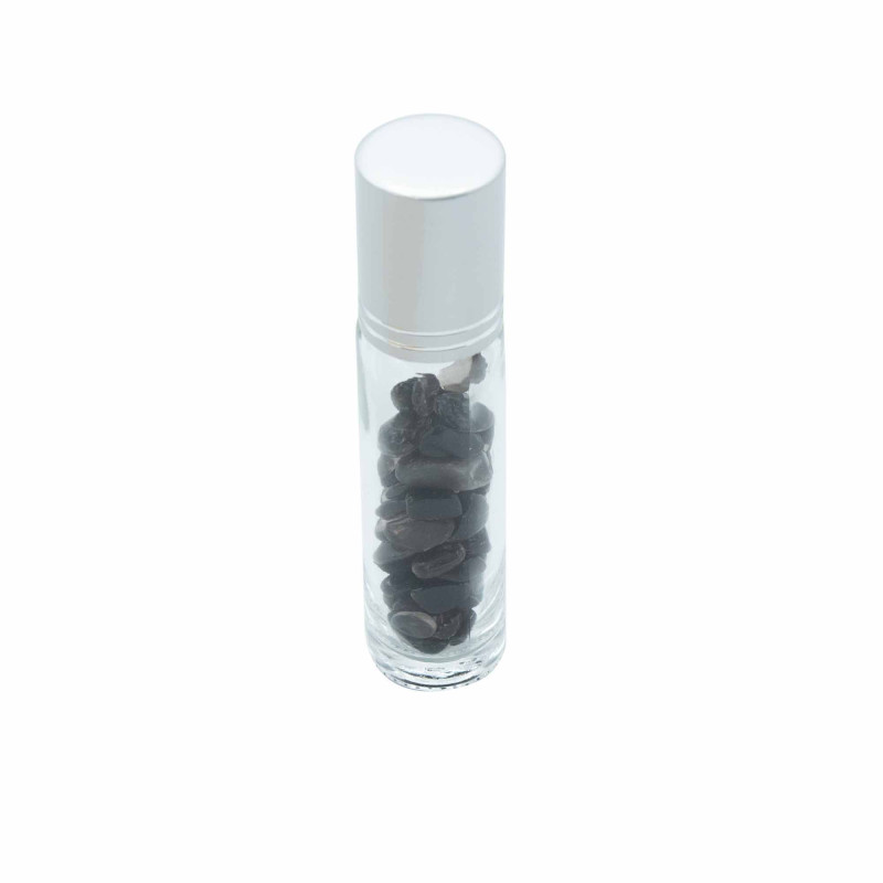 Flacon roller 5 ml en pierre Tourmaline noire - bouchon argenté