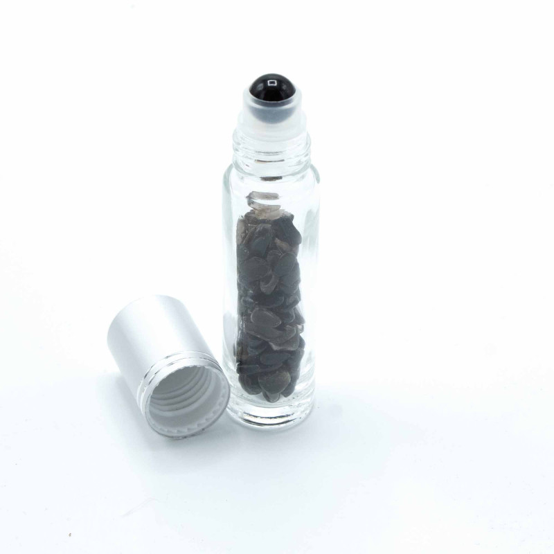 Flacon roller 5 ml en pierre Tourmaline noire - bouchon argenté