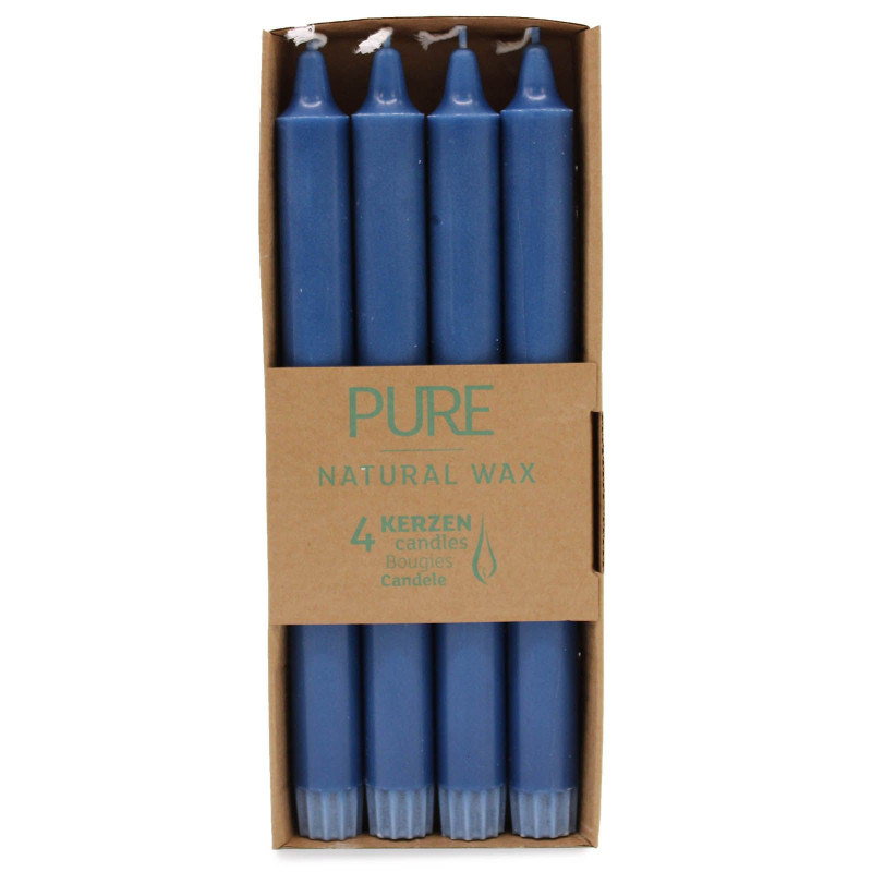 Bougie de table en cire naturelle pure 25 x 2,3 cm - Bleu