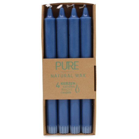 Bougie de table en cire naturelle pure 25 x 2,3 cm - Bleu