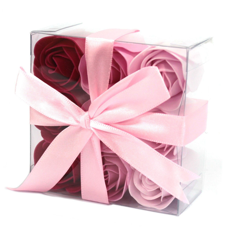 Lot de 9 fleurs de savon - Roses roses