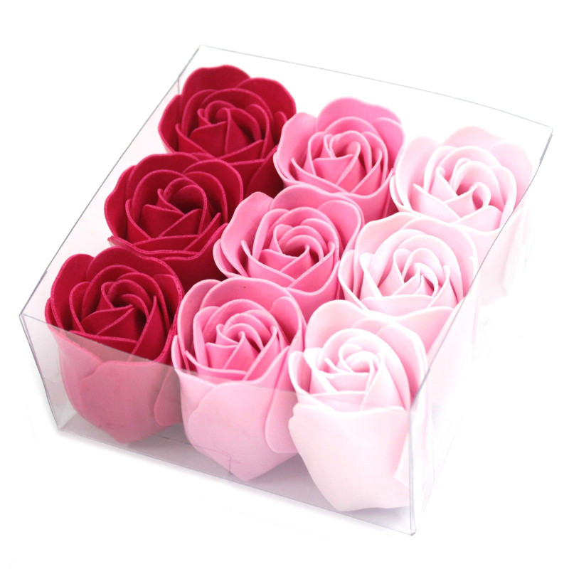 Lot de 9 fleurs de savon - Roses roses