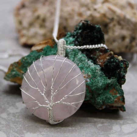 Collier Arbre de Vie en Pierres Précieuses - Quartz Rose