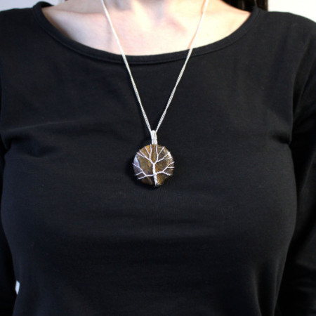 Collier Arbre de Vie en Pierres Précieuses - œil de Tigre
