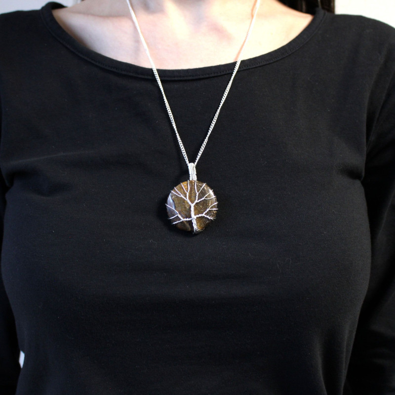 Collier Arbre de Vie en Pierres Précieuses - œil de Tigre