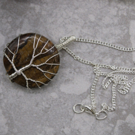 Collier Arbre de Vie en Pierres Précieuses - œil de Tigre