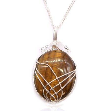 Collier en pierres précieuses enroulées en spirale - œil de tigre
