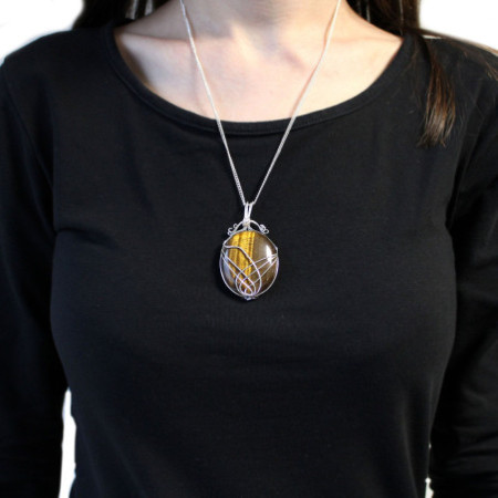 Collier en pierres précieuses enroulées en spirale - œil de tigre