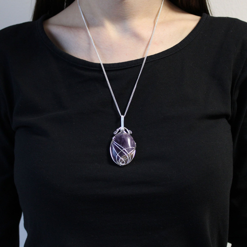 Collier de pierres précieuses enroulées en spirale - Améthyste