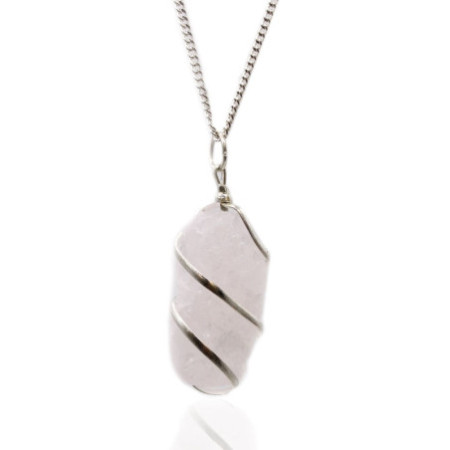 Collier en pierres précieuses enveloppées en cascade - Quartz rose brut