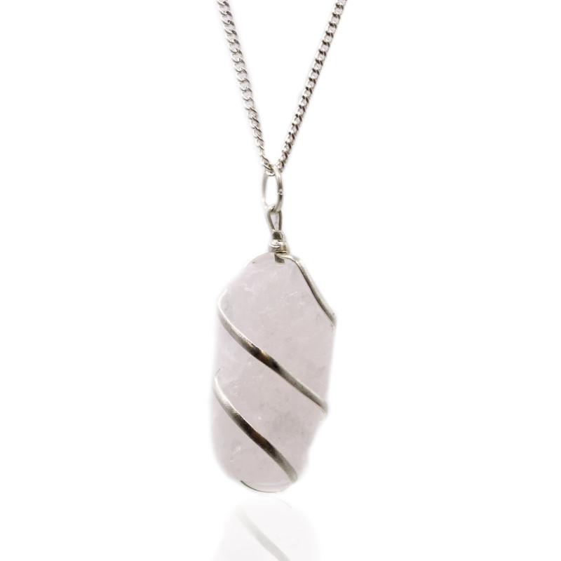 Collier en pierres précieuses enveloppées en cascade - Quartz rose brut