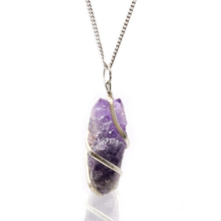 Collier en pierres précieuses enveloppées en cascade - Améthyste brute