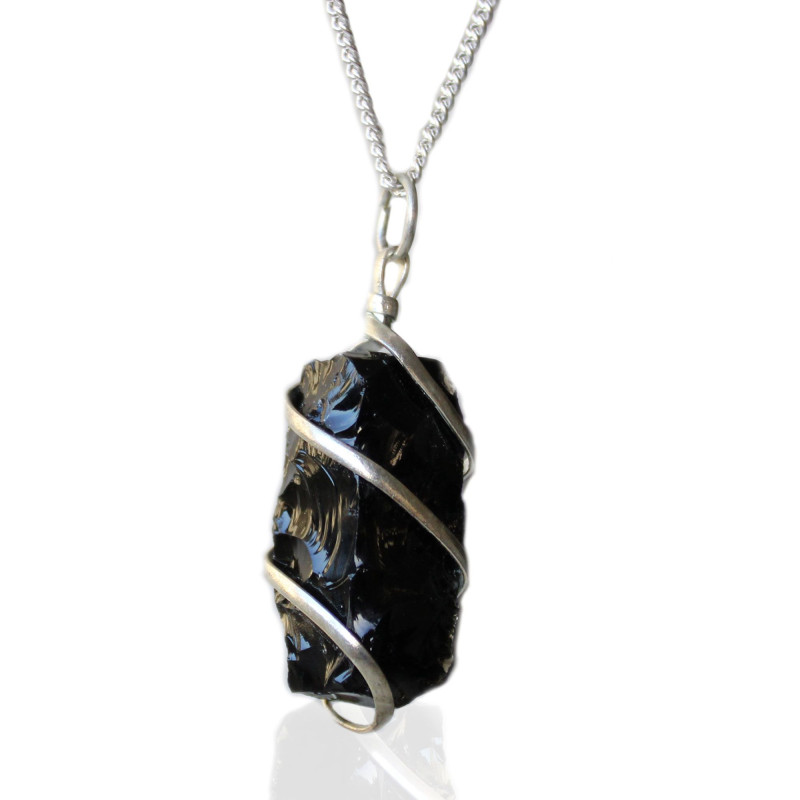 Collier en pierres précieuses enveloppées en cascade - Onyx noir brut