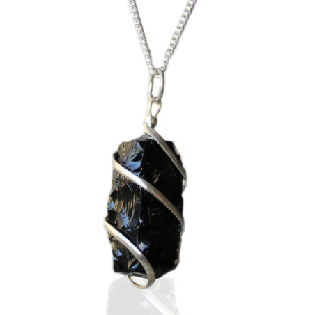 Collier en pierres précieuses enveloppées en cascade - Onyx noir brut