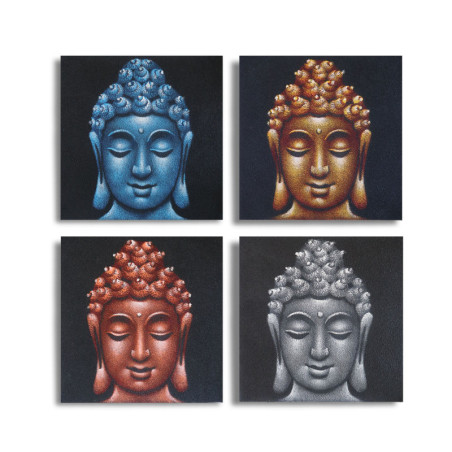 Lot de 4 têtes de Bouddha Sable Détail 40x40cm