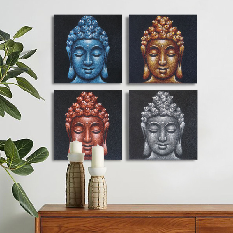 Lot de 4 têtes de Bouddha Sable Détail 40x40cm