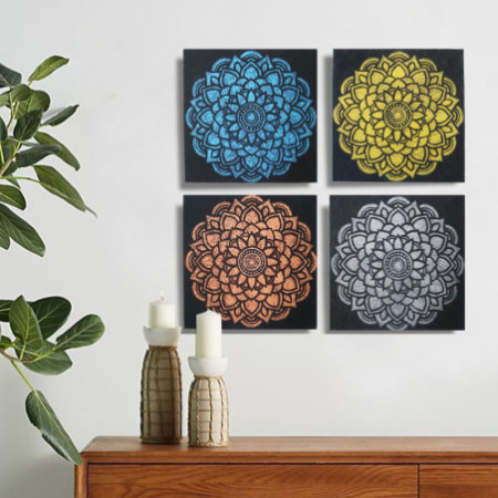 Lot de 4 Mandala Brocart Détail 30x30cm