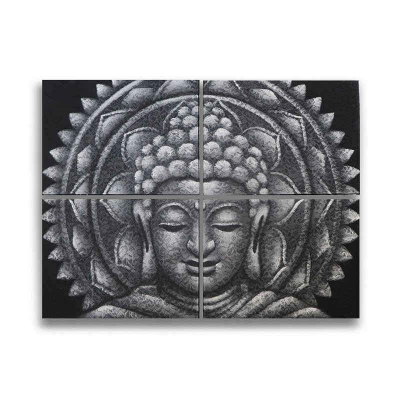 Brocart Mandala Bouddha Gris Détail 30x40cm x 4