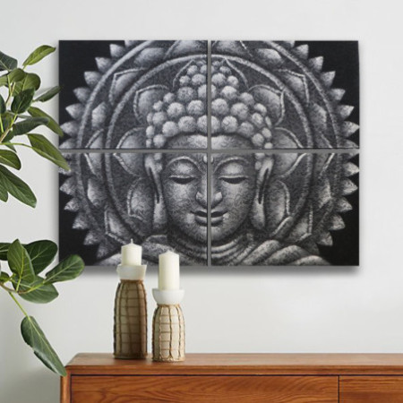 Brocart Mandala Bouddha Gris Détail 30x40cm x 4