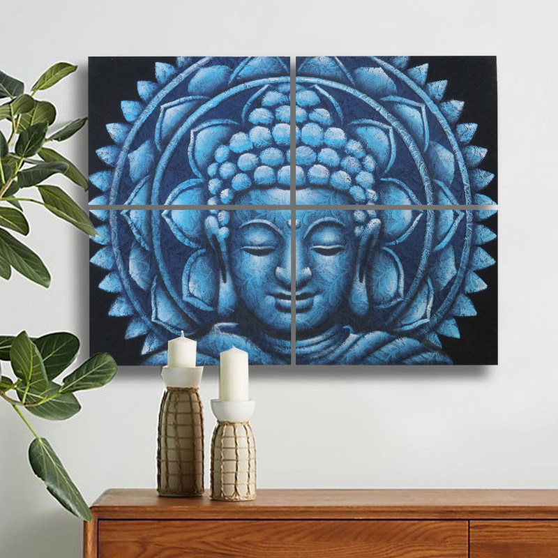 Brocart Mandala Bouddha Bleu Détail 30x40cm x 4