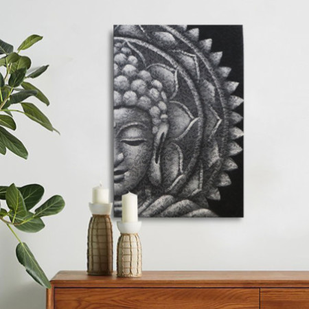 Mandala Demi-Bouddha Gris 60x80cm