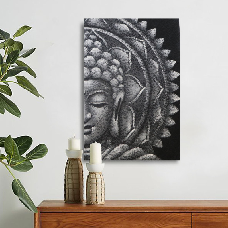 Mandala Demi-Bouddha Gris 60x80cm