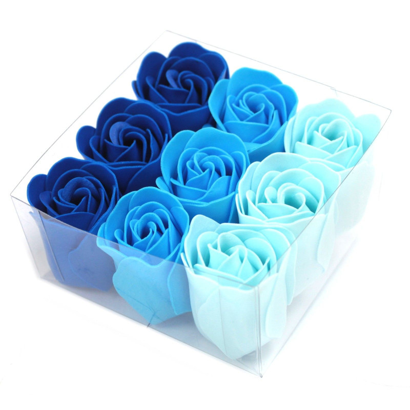 Lot de 9 fleurs de savon - Roses de mariage bleues