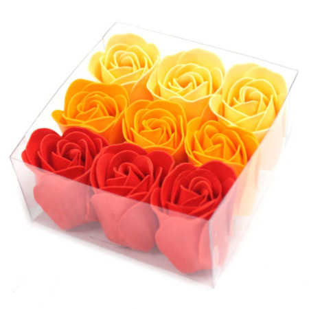 Coffret de 9 savons à fleurs - Roses pêche