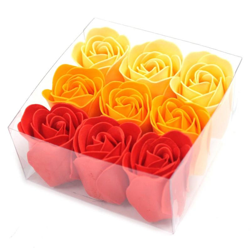 Coffret de 9 savons à fleurs - Roses pêche