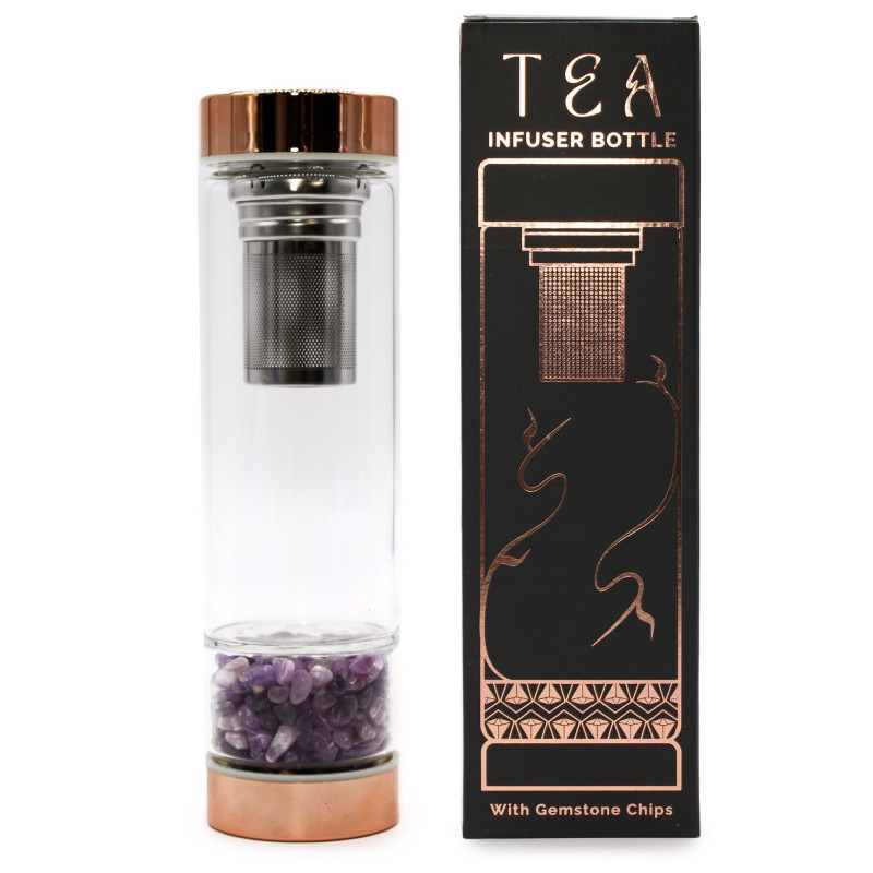 Bouteille infuseur à thé en cristal - Or rose - Améthyste