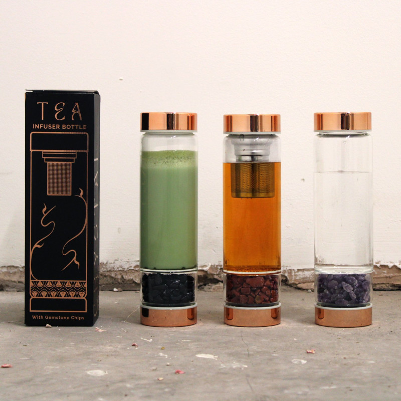 Bouteille infuseur à thé en cristal - Or rose - Améthyste