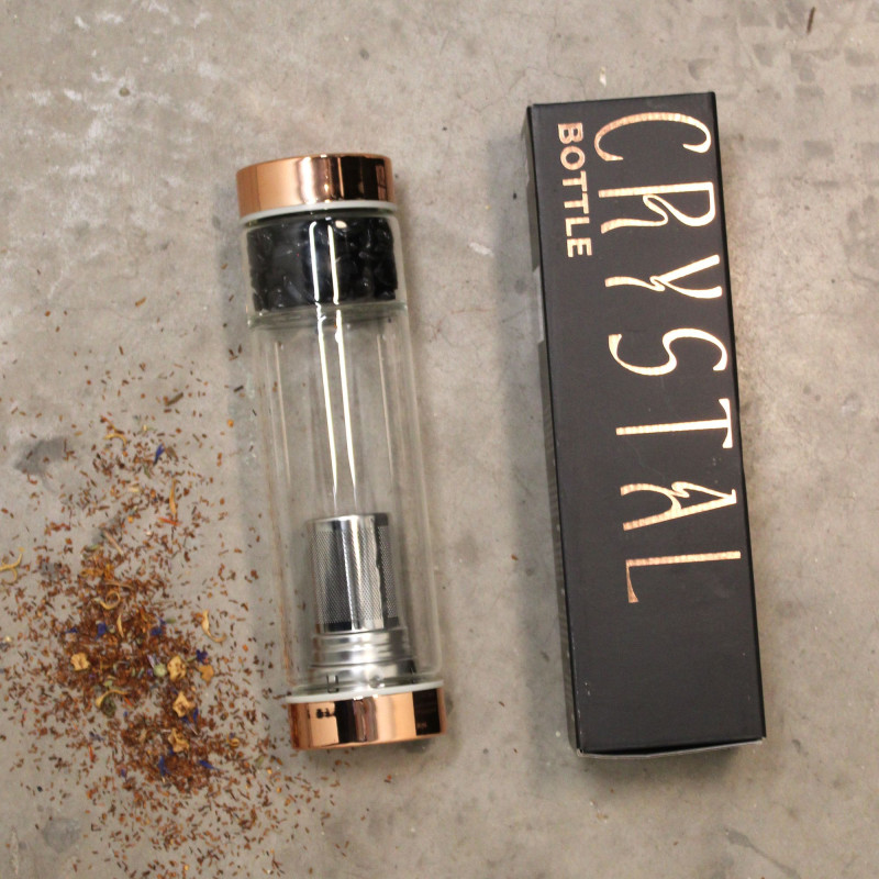 Bouteille infuseur à thé en cristal - Or rose - Quartz de roche