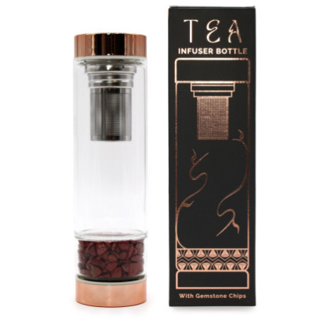 Bouteille infuseur à thé en cristal - Or rose - Jaspe rouge