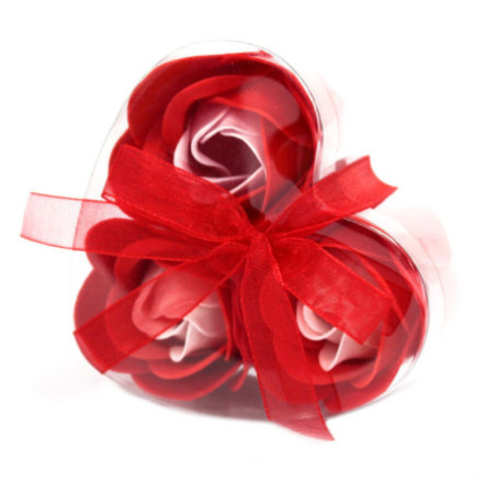 Coffret 3 savons en forme de cœur - Roses rouges