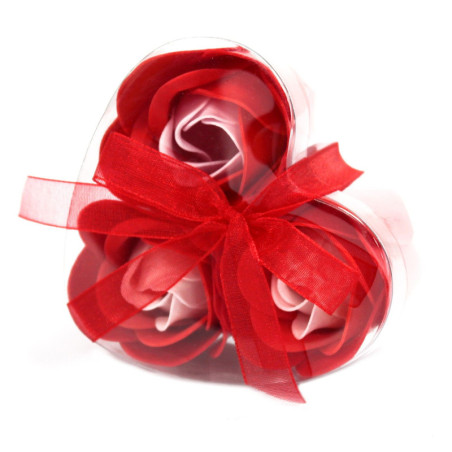 Coffret 3 savons en forme de cœur - Roses rouges