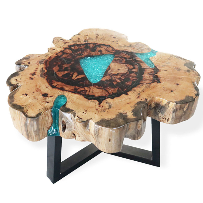 Table basse en tamarin et résine - Aqua
