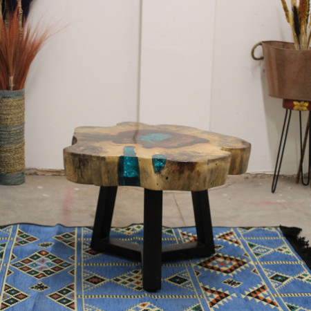 Table basse en tamarin et résine - Aqua