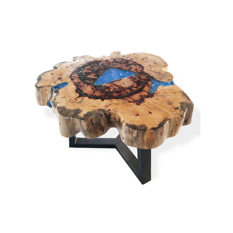 Table basse en tamarin et résine - Bleu ciel