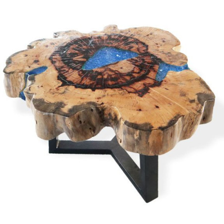 Table basse en tamarin et résine - Bleu ciel