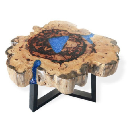 Table basse en tamarin et résine - Bleu ciel