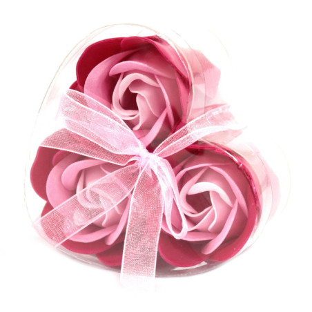 Lot de 3 boîtes à savon en forme de cœur - Roses roses