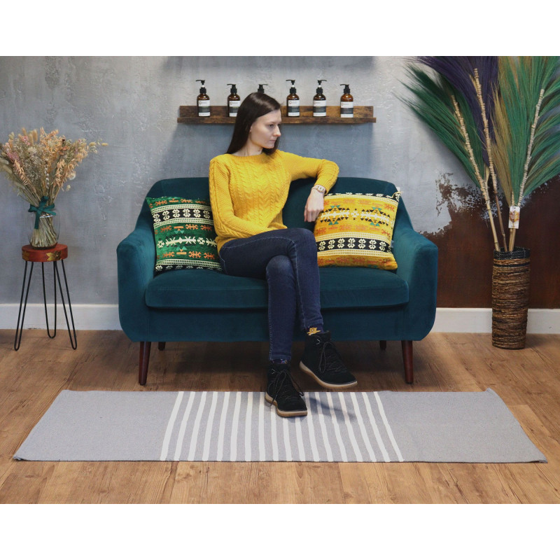 Tapis indien en coton - 70x170cm - Gris