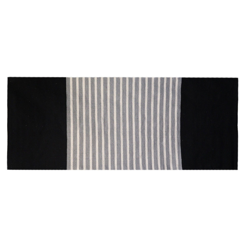Tapis indien en coton - 70x170cm - Noir/Gris