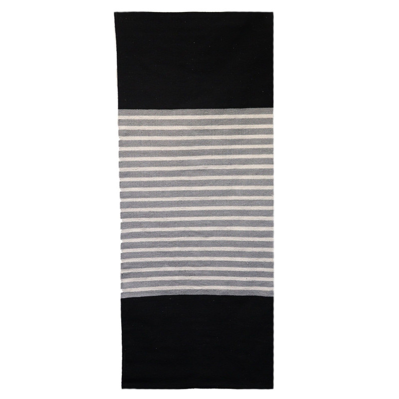 Tapis indien en coton - 70x170cm - Noir/Gris